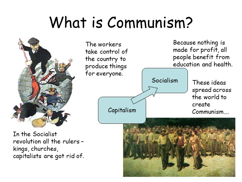 What is Communism? Socialism Capitalism In the Socialist revolution all the rulers – kings,